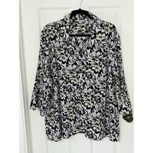 Fred David Stretch Women’s‎ Top Ribbed Blouse 3/4 Bell Sleeve Button Up Size 2X